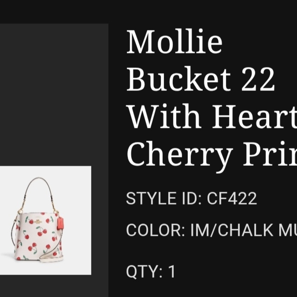 Coach Mollie Bucket Bag Purse Cherry Print Cherries On Chalk